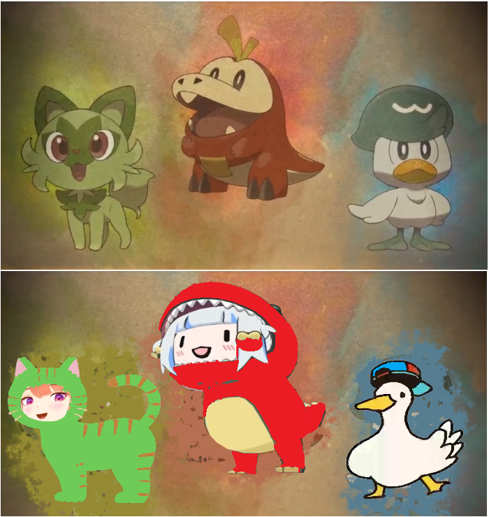 HololiveMemes's tweet photo. The new pokemon starters look sick. https://t.co/DAuJuPlofo
