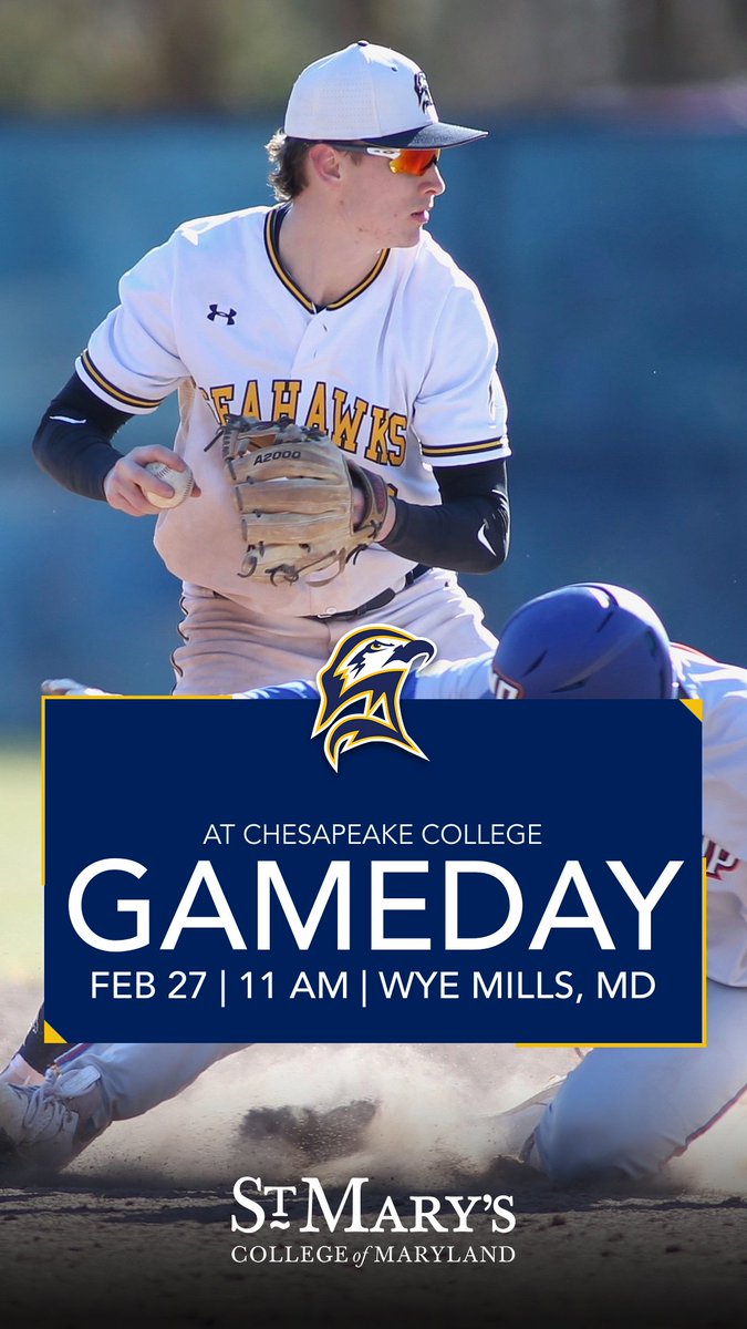 St. Mary's (Md.) Seahawks (@smcseahawks) on Twitter photo BSB | <a href="/SMCM_Baseball/">Seahawk Baseball</a> takes on <a href="/ChesapeakeColl/">Chesapeake College</a> TODAY in a Sunday doubleheader.
π Wye Mills, MD
β²οΈ 11:00 AM and 1:30 PM
Game 1
πΉ bit.ly/3vngwAl
π bit.ly/3Hlw0ap
Game 2
πΉ bit.ly/35A8zwP
π bit.ly/36M8neK
#d3baseball #GoSeahawks BSB | <a href="/SMCM_Baseball/">Seahawk Baseball</a> takes on <a href="/ChesapeakeColl/">Chesapeake College</a> TODAY in a Sunday doubleheader.
π Wye Mills, MD
β²οΈ 11:00 AM and 1:30 PM
Game 1
πΉ bit.ly/3vngwAl
π bit.ly/3Hlw0ap
Game 2
πΉ bit.ly/35A8zwP
π bit.ly/36M8neK
#d3baseball #GoSeahawks