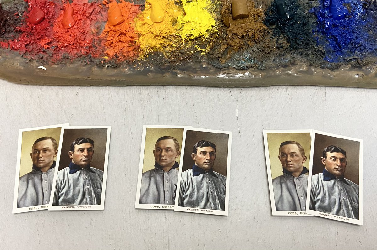 GraigKreindler's tweet photo. For the morning crowd: Follow me and retweet this before 9:00 PM EST tonight (Sunday, February 27th) and I'll pick three random winners. Each will receive two business cards featuring paintings of these two Deadball Era stars painted by me! https://t.co/TFxoPSNTuI