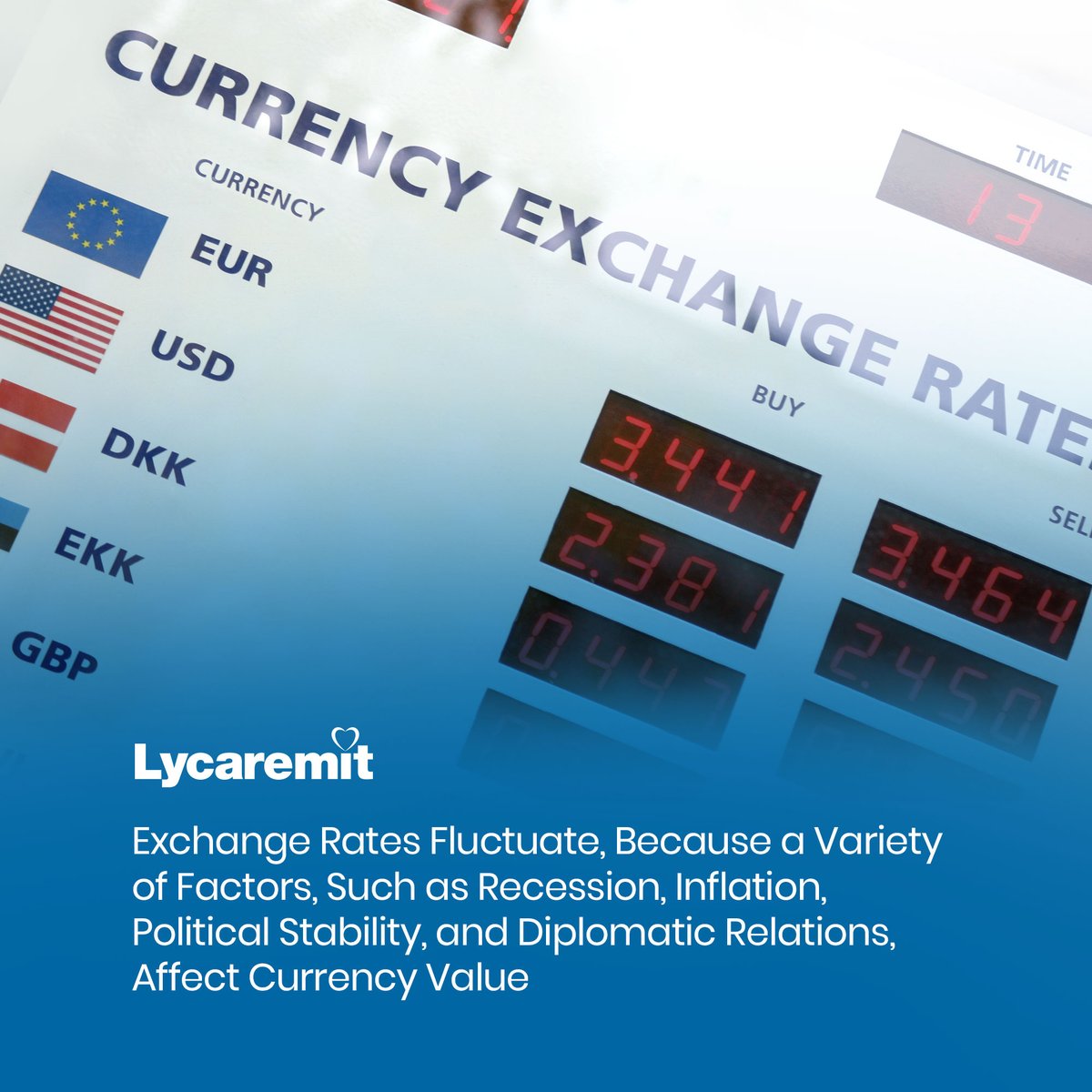 lycaremit's tweet photo. Exchange rates fluctuate because a variety of factors, such as recession, inflation, political stability, and diplomatic relations, affect currency value.
Are you looking for a provider that offers competitive exchange rates? Lycaremit is the answer. https://t.co/k8V4oAiNb2 https://t.co/EN0epOHVE3