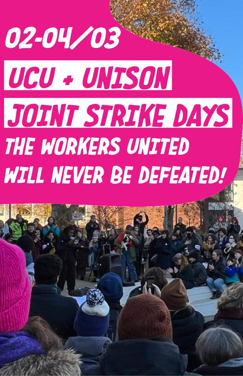 GoldsmithsUCU's tweet photo. From Wed 2 March - Fri 4 March, @GoldsmithsUCU will be on strike with @unisongold. Joint local strike action is unprecedented in the history of @GoldsmithsUoL and the history of the sector. It shows that all staff in the college reject the legitimacy of this redundancy process. https://t.co/tResuYOqXk