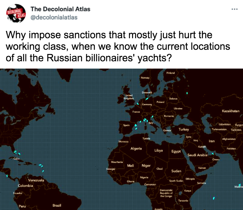 When the rich wage war, it's the working class who suffers.

Map: marinevesseltraffic.com