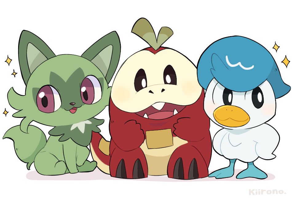 pokemon (creature) starter pokemon trio no humans fangs open mouth sparkle smile  illustration images