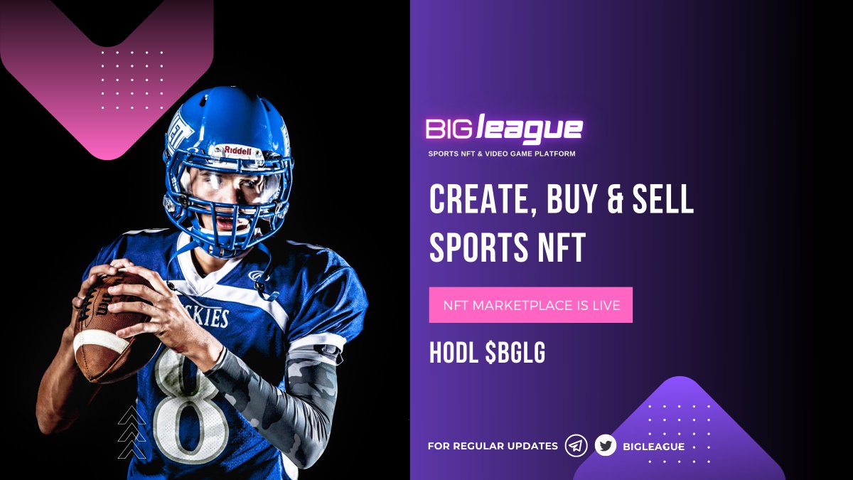 Big League Marketplace is up and Live, set your price against the number of $BGLG tokens for making interaction with NFTs. 

HODL BGLG 🏇🤾‍♀️⛷🪂🏈⚽ 🛼

Visit 👉 bigleaguenft.art
To create/buy/sell your favorite sports collection on #BSC ⛓️
