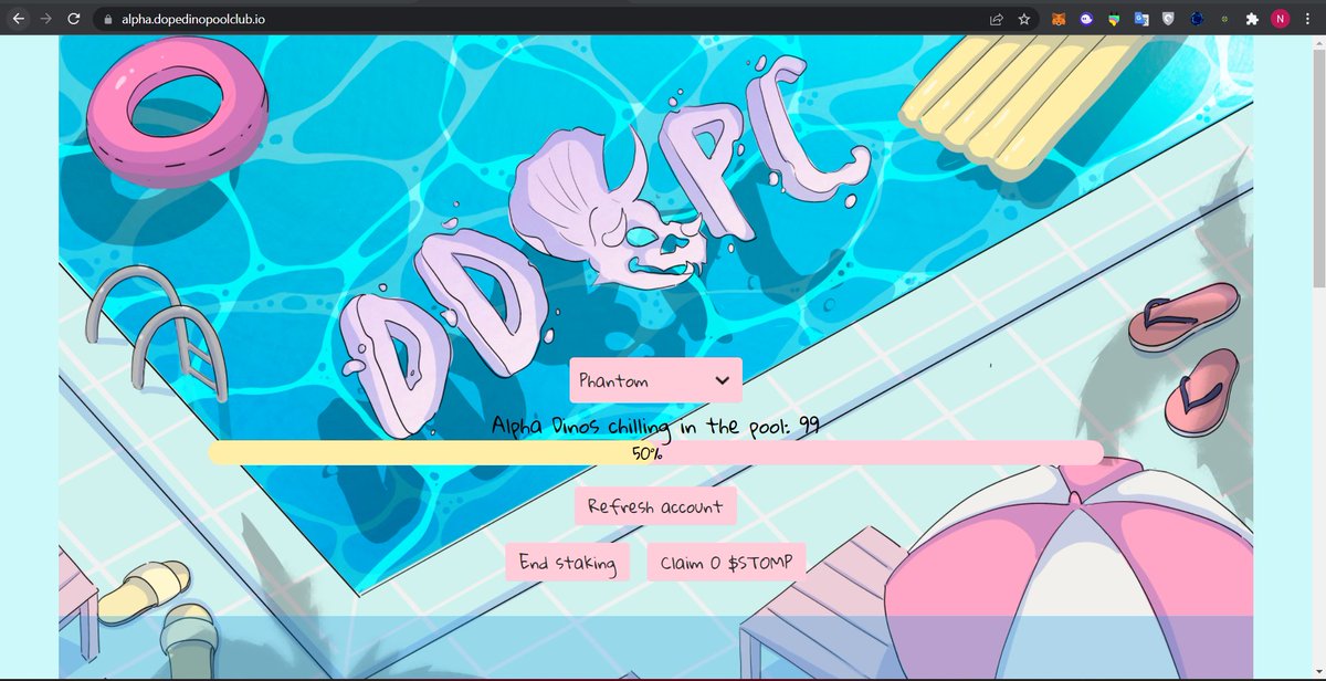 Gm
Looks like we're just over 50% staked, got some news about the liquidity pool and an update about $STOMP coming after we cross 60% staked in all 3 pools combined!!
The community slowly growin we still pushin &lt;3

#NFTs #DDPC #STOMP #Solana #NFTSTAKING #SolanaNFTs #NFTCommunity