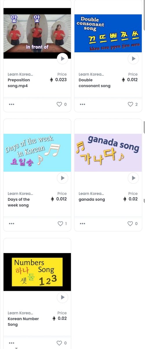 Now you can have mp3 files of those songs, too! And preposition song is mp4, which has kinda dancing for memorize the words!
These will helpful for you to study Korean!
opensea.io/wonniee
#opensea #wonnie #korean_language #hangeul #song