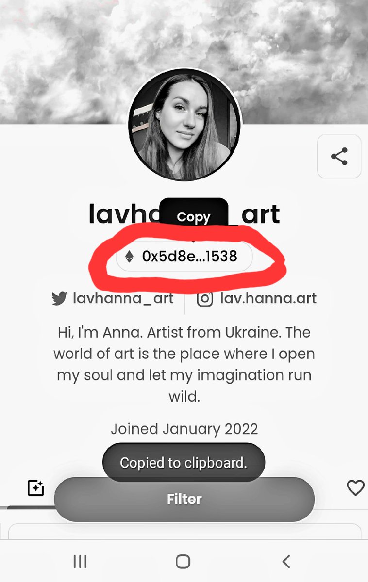 CryptoMarcobro's tweet photo. Friends:  You don't have to buy an NFT to support Ukrainian Artists.  If you can only donate $20 or $50 in Ethereum simply go into the Artist Opensea or Foundation and click ETH address on top of page.  
I just donated to these beautiful Artists without their knowledge 
🙏🙏🙏🫂 https://t.co/iDDmNyytZz