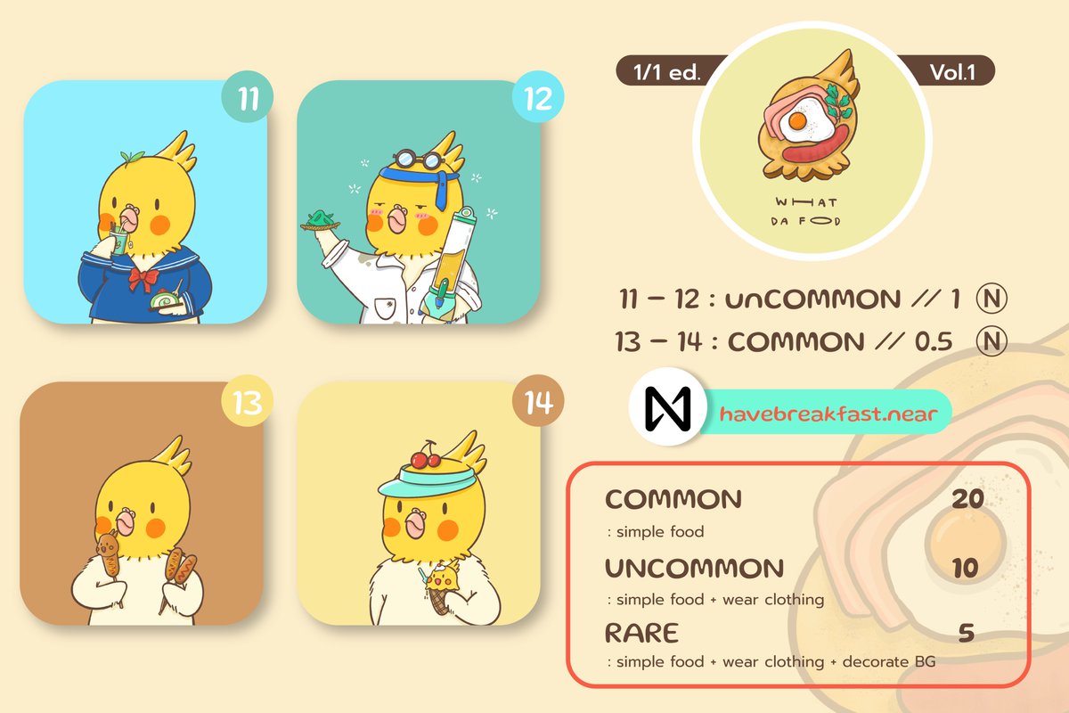 🍴New birbs arrived to what da food collection ! 🍴
🔥 common x2 : 0.5 near
🔥 uncommon x2 : 1 near
Available now on Paras
paras.id/collection/wha…

#NEARnft #NFTCommunity #NFTs #NEARcollector
