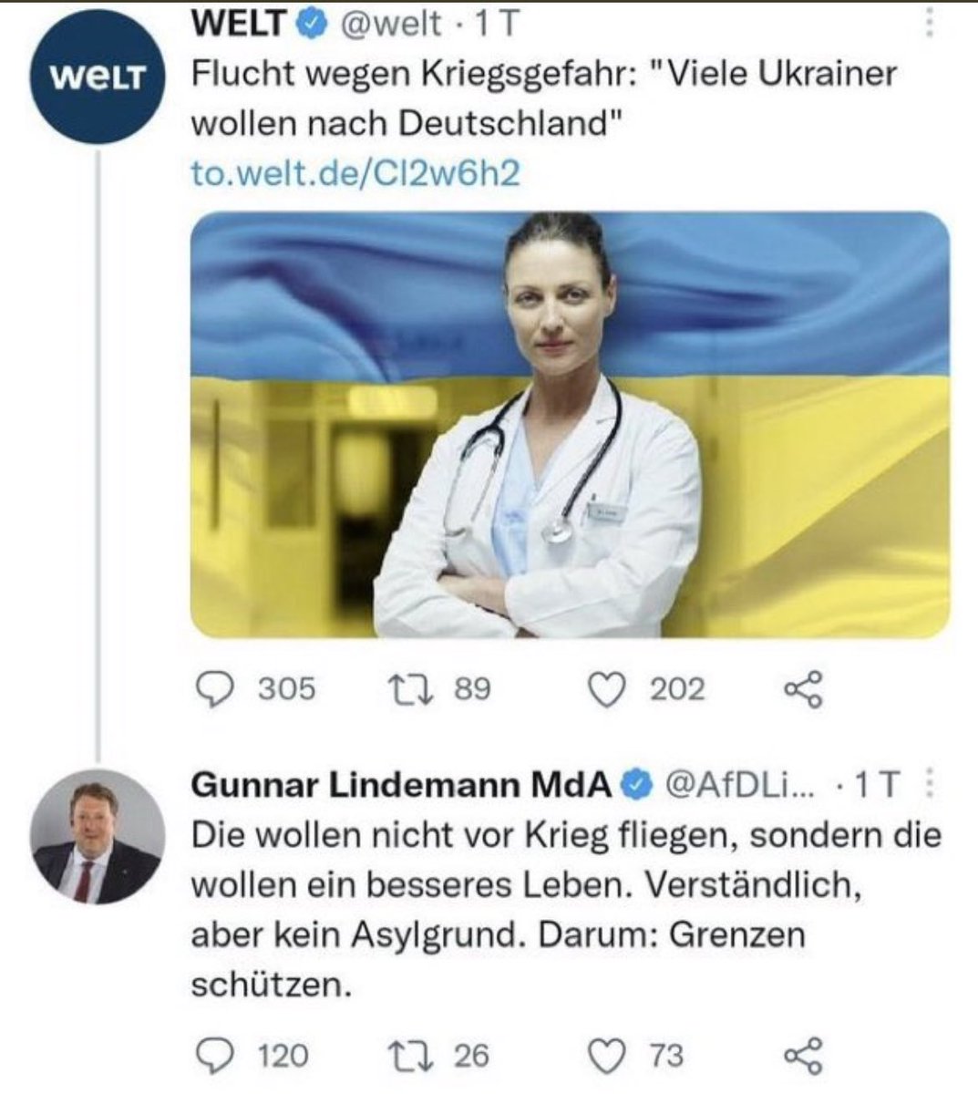 RadtkeMdEP's tweet photo. Wie wäre es, wenn wir jedes menschenverachtende Arschloch, dass für die #afd im #bundestag sitzt, gegen je 1000 #Fluechtlinge aus der #Ukraine eintauschen? Hätten alles was von. Könnten die Nazis mal vor Ort sehen,was ihr Kumpel so anrichtet
#UkraineKrieg 
#noafd 
#PutinImKrieg https://t.co/bw6FWxW4AJ