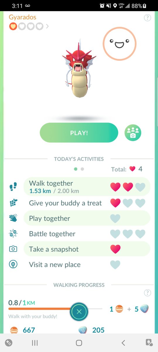 JackiMiller's tweet photo. @NianticHelp It's too late. I didn't get to finish the research to get my collection badge in time. And I didn't get the special move celebi. 
The screen shot shows I earned 2 hearts walking with my buddy meaning I walked 2kms &amp; 2 candys and on my way to get a 3rd heart https://t.co/DmJuPx7wgt