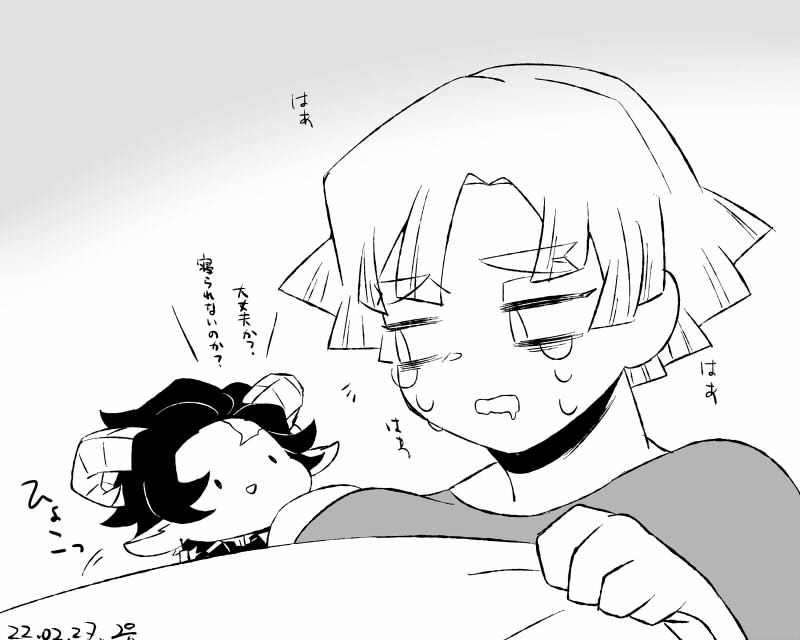翌日への緊張で寝られなくなって泣いてるあがちまを寝かしに来た安眠妖精たんじろの謎パロ炭善ちゃん 