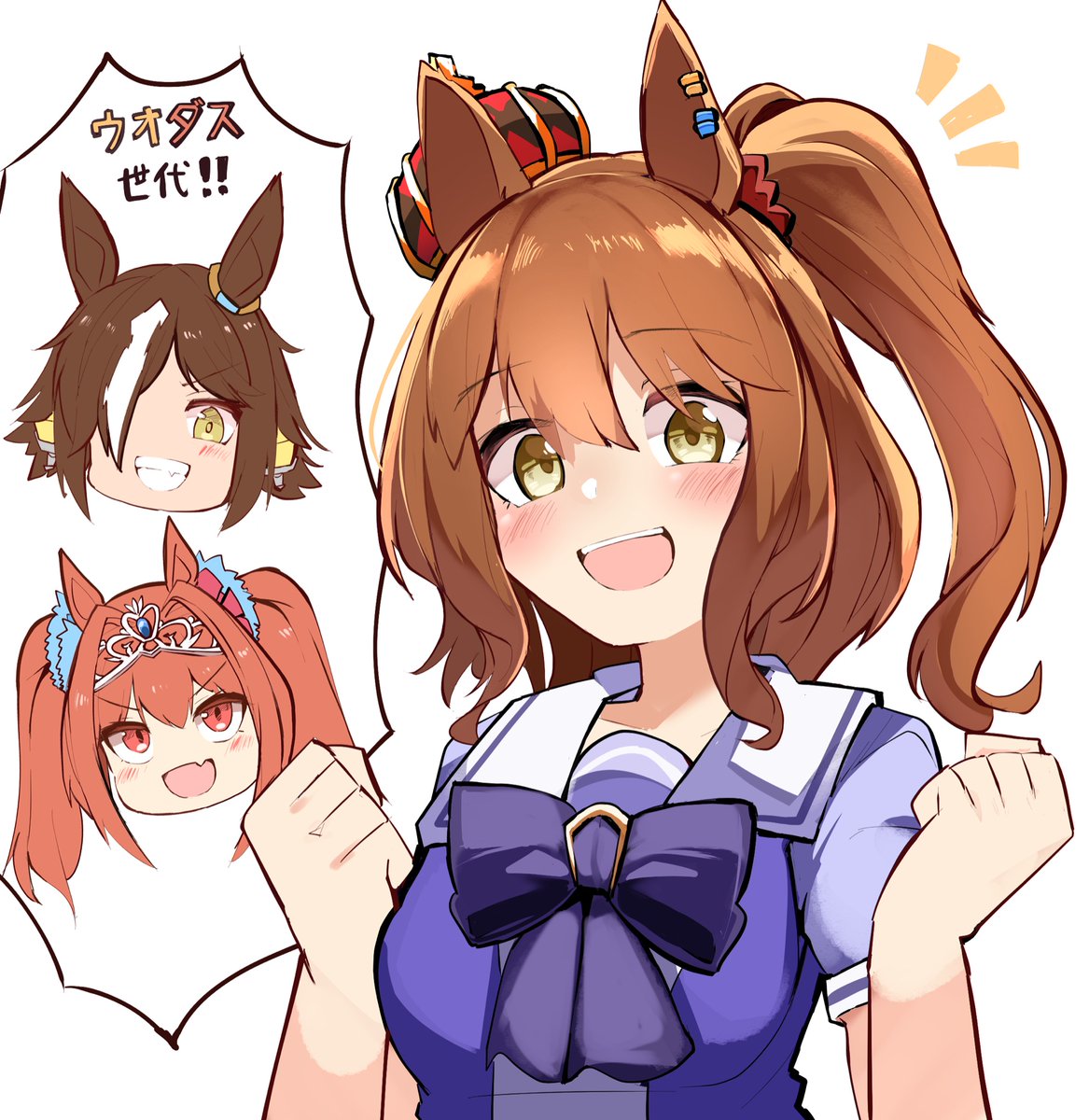 daiwa scarlet (umamusume) ,vodka (umamusume) multiple girls animal ears horse ears tracen school uniform crown brown hair school uniform  illustration images