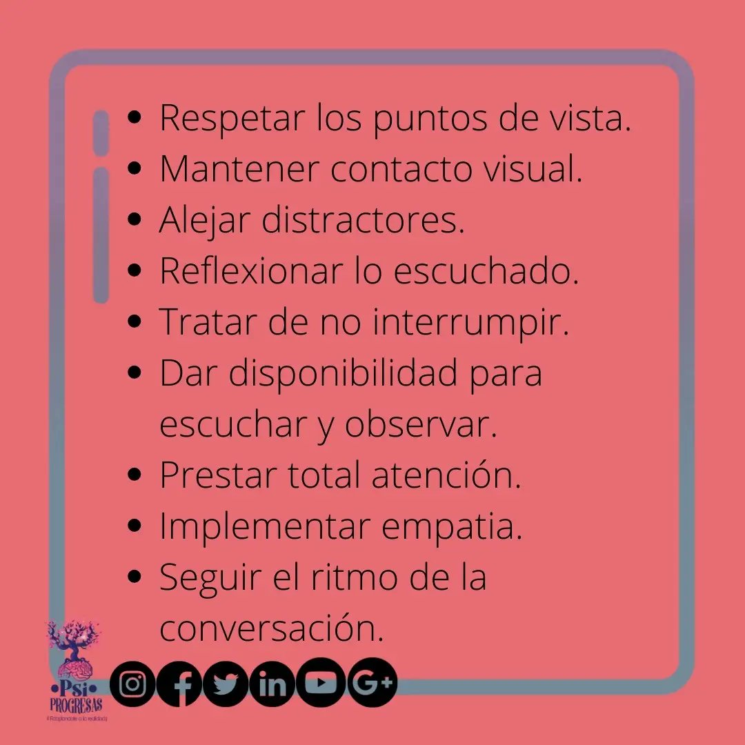 psiprogresas's tweet photo. ¿ Quieres saber como puedes mejorar al escuchar a las personas? , te compartimos los siguientes tips para ser un buen escuchador 🗒 ...
.
.
#psicologia #consejospsicologicos #saludmental https://t.co/XTxF2K78f7