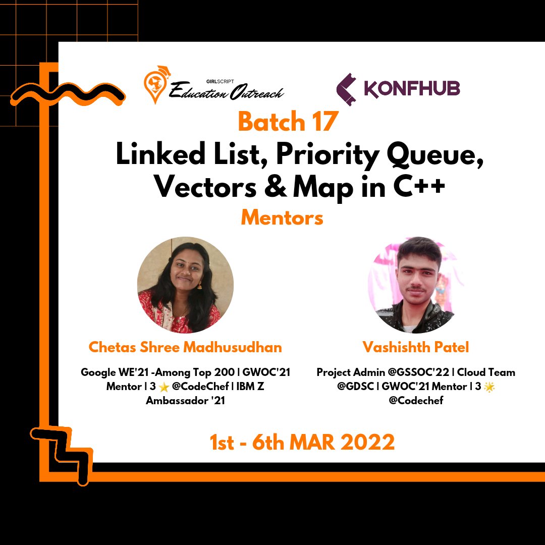 EOP_GirlScript's tweet photo. With the passion to grow and excel at every step of programming, we have with us Vashishth Patel who is ready to take you higher and mentor you rightly to create your destiny in this world that is run by technology!

Register from link in caption https://t.co/WMJy81YbPa