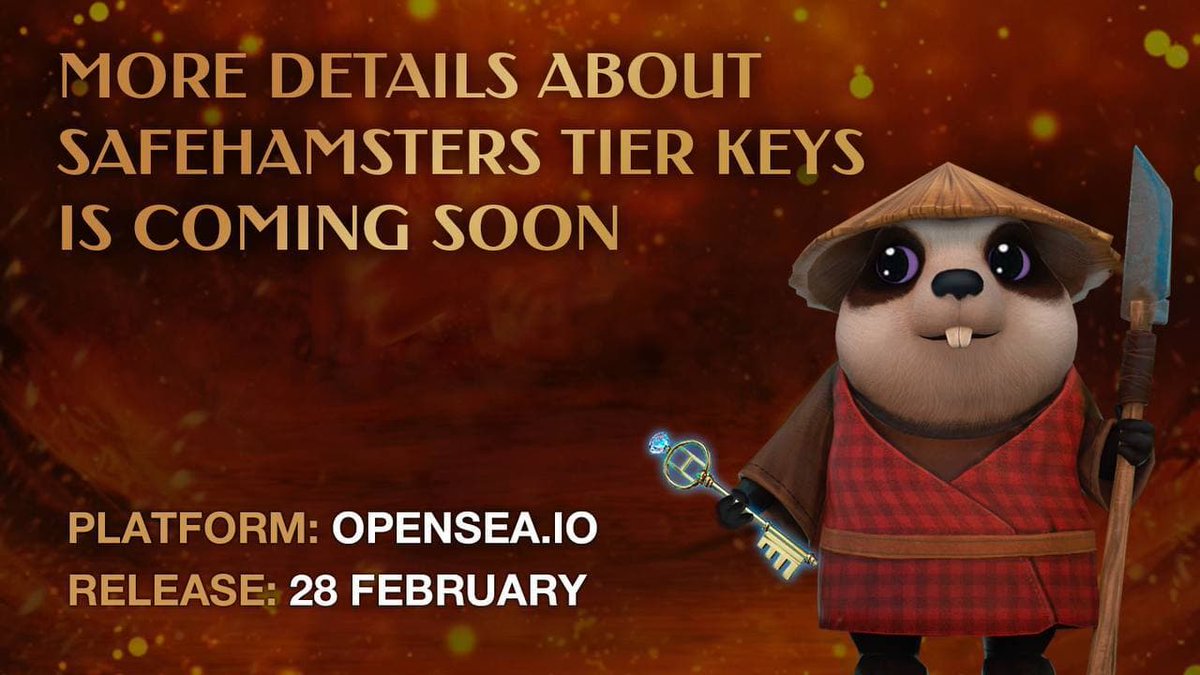 🗒Get ready for the details of the SafeHamsters Tier Key Collection release on <a href="/opensea/">OpenSea</a>!!!

February 28th
11 AM UTC
OpenSea.com

🐹LIKE and REPOST. Share with your friends!

#Crypto #Investing #NewRelease