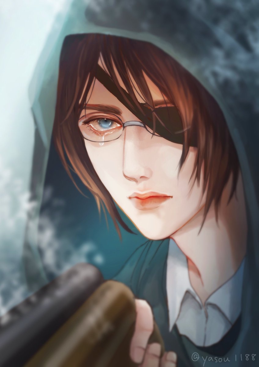 eyepatch solo weapon blue eyes gun 1girl brown hair  illustration images