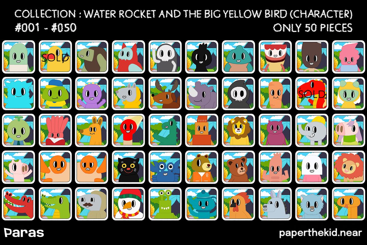 Water Rocket and The Big Yellow Bird (Character) #001 - #050 l 50 PIECES
paras.id/collection/wat…
Song for this collection on Youtube
youtube.com/watch?v=Agphbx…

Paras : paras.id/paperthekid.ne……
Twitter : x.com/Paperthekid1
Instagram : instagram.com/Paper_the_kid/

#NFTThaicommunity