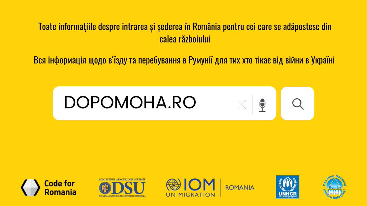 📢 dopomoha.ro/uk LIVE!
🇺🇦Dopomoha вже доступна онлайн в режимі реального часу! Це друге рішення з чотирьох, які складають нашу екосистему, присвячену біженцям. Dopomoha українською означає «допомога». х біженців Румунії (CNRR). #dopomoha #Ukraine #IStandWithUkriane