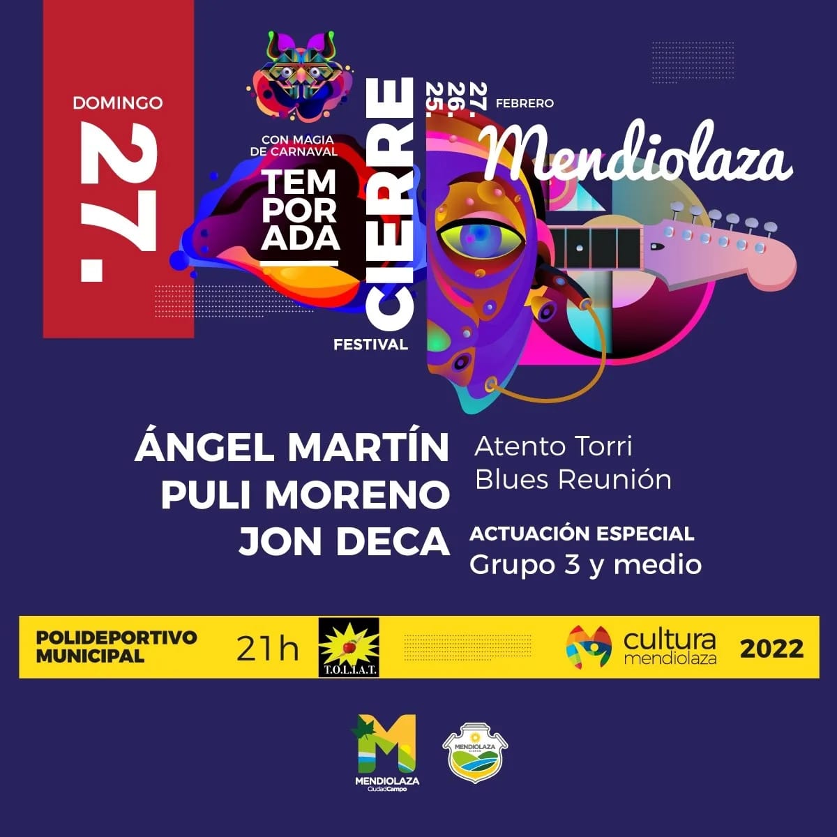 Esta noche el gran #cierredetemporada Imperdible!!

@angelmartinoficial 
@germanmarcomusico 
<a href="/jondecamusic/">Jon Deca</a> 
@3ymedioproducciones 
Y muchos artistas más ✅ 

Te esperamos 21 hs Polideportivo municipal 
🎫Entrada gratuita