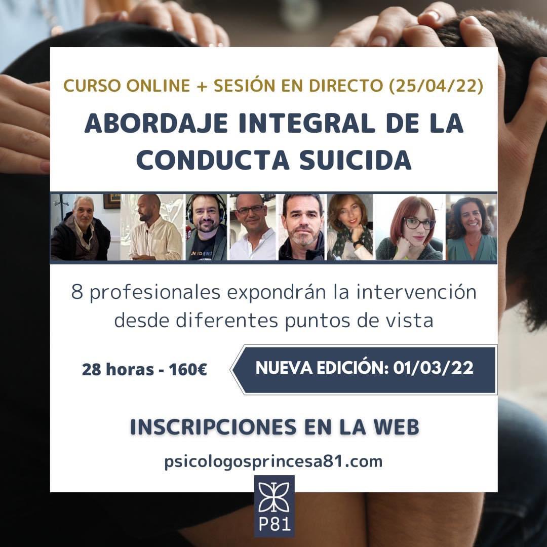 psicourgencias's tweet image. Sólo faltan 2 días para el inicio de la 7ª edición del curso: “Abordaje integral de la Conducta Suicida”. Más información e inscripciones en:
psicologosprincesa81.com/curso/abordaje…