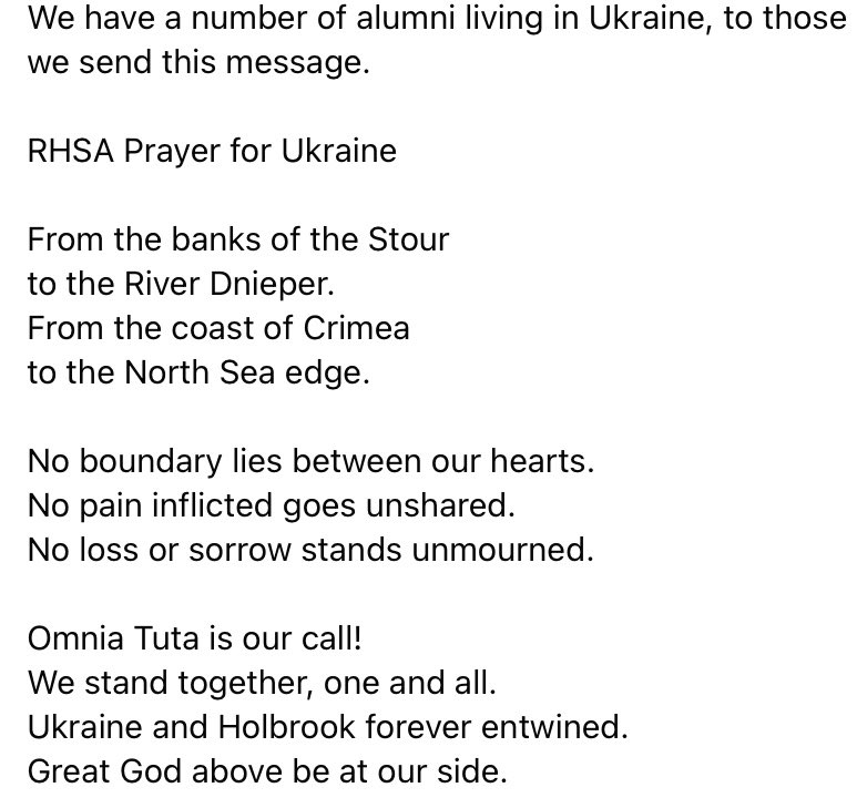 andrew dotchin tssf (he/him) & suffolkvicar.bsky (@suffolkvicar) on Twitter photo A prayer from <a href="/RHSAssociation/">RHSA</a> for all our alumni living in the Ukraine 🇺🇦
#PartOfRHS #RHSMadeMe
<a href="/RHSSuffolk/">Royal Hospital School</a> <a href="/RHSAlumniOffice/">RHS Futures and Alumni Office</a> A prayer from <a href="/RHSAssociation/">RHSA</a> for all our alumni living in the Ukraine 🇺🇦
#PartOfRHS #RHSMadeMe
<a href="/RHSSuffolk/">Royal Hospital School</a> <a href="/RHSAlumniOffice/">RHS Futures and Alumni Office</a>