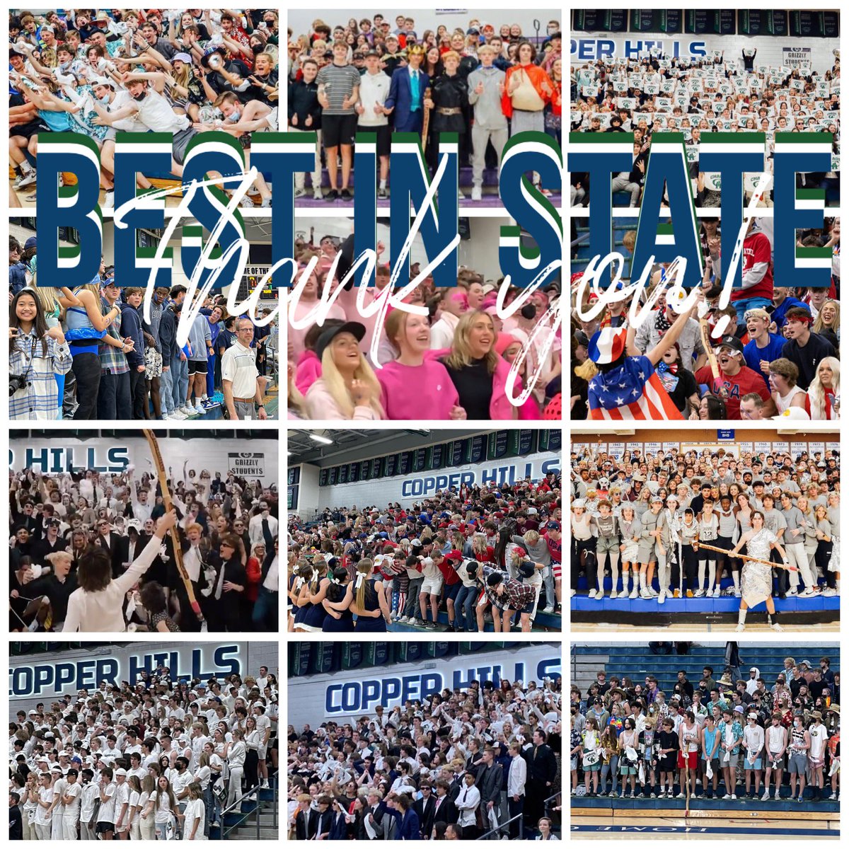 CHHSBASKETBALL's tweet photo. Thank you to 𝚃𝙷𝙴 𝙱𝙴𝚂𝚃 𝚂𝚃𝚄𝙳𝙴𝙽𝚃 𝚂𝙴𝙲𝚃𝙸𝙾𝙽 𝙸𝙽 𝚃𝙷𝙴 𝚂𝚃𝙰𝚃𝙴! We could not have done it without you! You showed up and were without a doubt the best 6th man EVER! Thank you!
You are the heart of 𝕋ℍ𝔼 ℂ𝕆ℙℙ𝔼ℝ ℍ𝕀𝕃𝕃𝕊 𝔾ℝ𝕀ℤℤ𝕃𝕀𝔼𝕊! 🤍💚💙🐻 https://t.co/EWGJdYuF7X