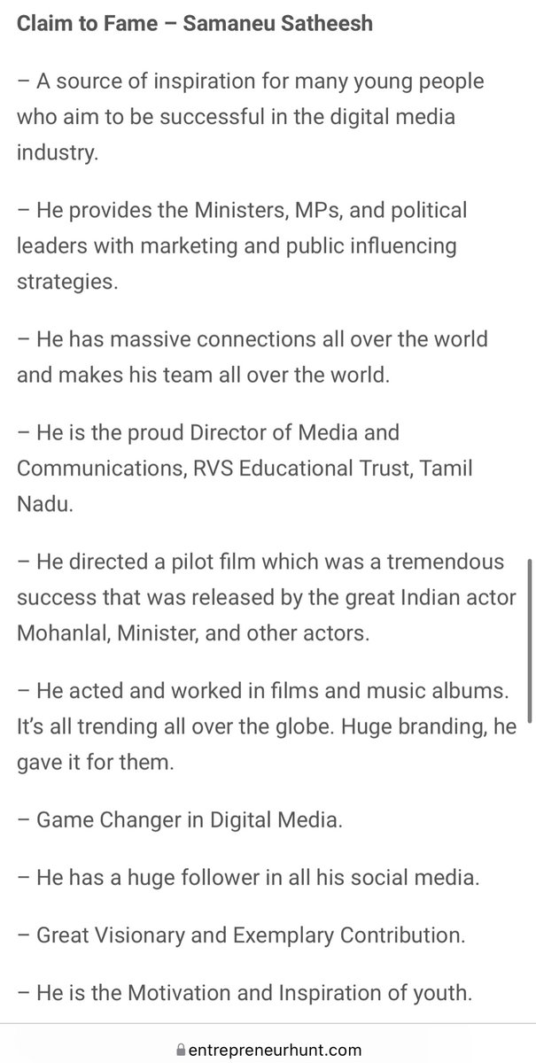 samaneu's tweet photo. Sincerity and smart work guarantees success. I am honored to have been recognized for my work. The title is huge and the responsibility is greater. 

#samaneusatheesh #digitalmedia #nationiconaward #MSME #msmeindia #government #Trending #media #DigitalTransformation #awards https://t.co/LTsUGToSDF