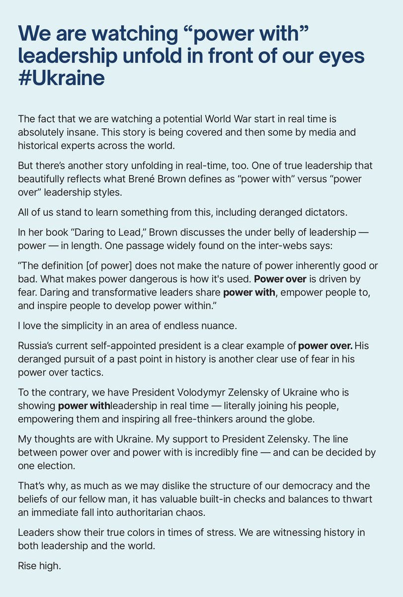 HeatherSTL's tweet photo. There’s another story unfolding in real-time right now… one of true “power with” leadership that @brenebrown beautifully describes in Dare to Lead. https://t.co/pb5WwBZoWK
