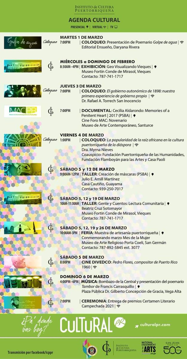 icppr's tweet photo. Compartimos la nueva #AgendaCultural con la programación de las actividades y presentaciones de #CulturalVirtual y #Coloqueo. Con el apoyo de National Endowment for the Arts. https://t.co/D21hjOzw1C