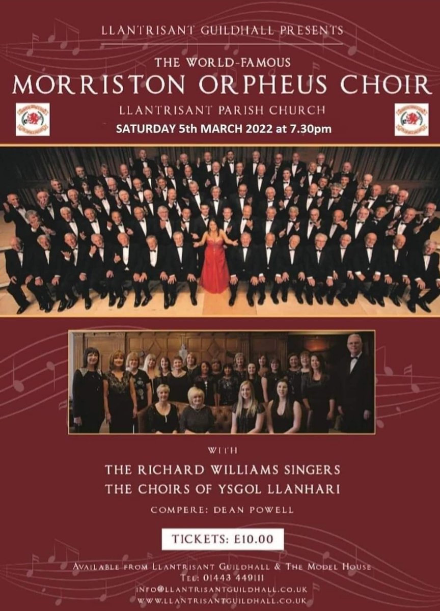 1 week to go! That means 1 week left to get your tickets! Following 2 rescheduled dates (thanks Covid), excited to  be sharing the stage with <a href="/welshorpheus/">Morriston Orpheus</a> again! <a href="/DeanPowellPR/">Dean Powell - Guest Speaker</a> <a href="/LlantrisantCC/">Llantrisant Council</a> <a href="/LlantrisantNews/">Llantrisant</a> <a href="/LlanParish/">Llantrisant Parish</a> <a href="/MyLlantrisant/">My Llantrisant</a>