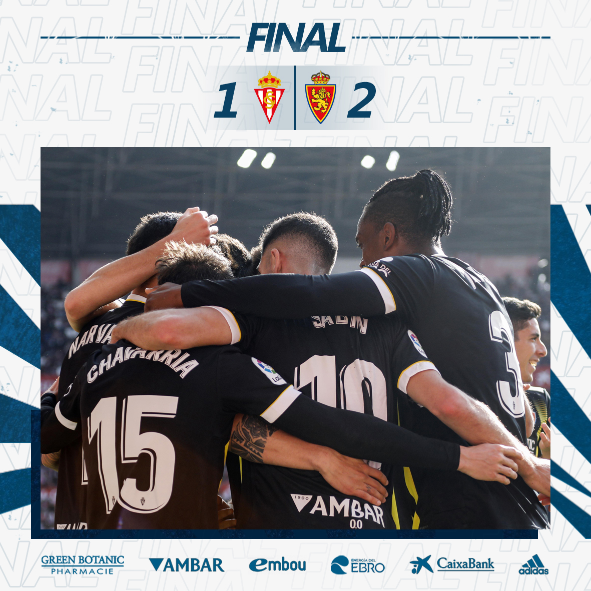 96' | 1-2 | ¡¡¡¡¡FINAL!!!!! Minutos finales de infarto y victoria para los zaragocistas. 🤯

➕3⃣ puntazos de vuelta a casa 

#RealSportingRealZaragoza
#VamosRZ 🔵⚪🦁