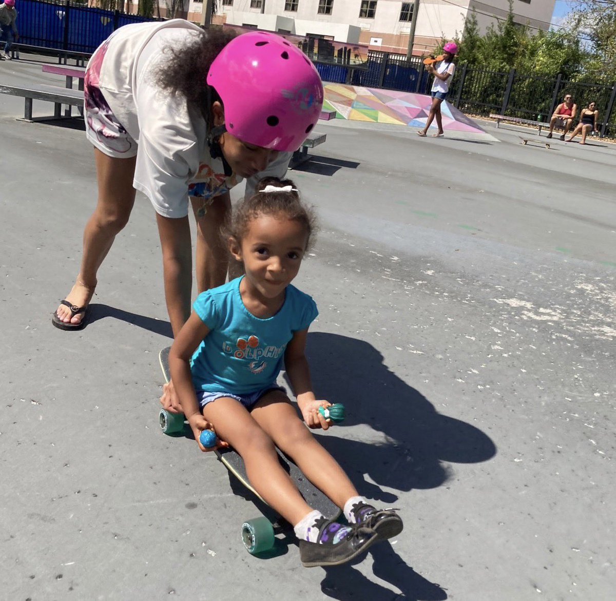 Love those smiles!....We took our kids this weekend to a skateboarding clinic in a park in Homestead, Fla. They learned how to ride and skate with their families and friends. Our mission, as always: bring joy to our children and have them experience new things.