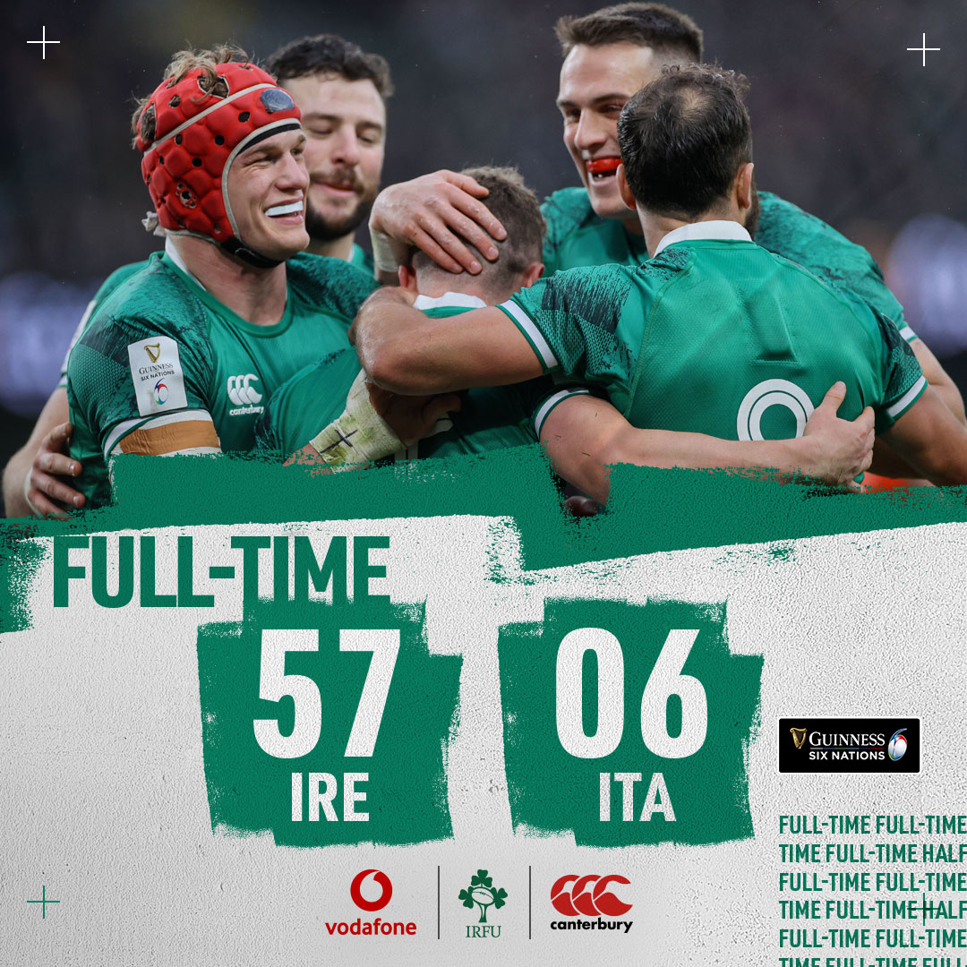 FULL TIME! We score 9⃣ tries at the Aviva! 👏

#TeamOfUs | #IREvITA