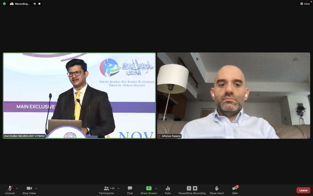 DrAlfonsoFasano's tweet photo. Pros and cons of #virtual lectures: you gotta wake up early on a Sunday outweighed by the possibility to reach an audience of 1.4k attendees!
Thank you @shivamommittal and @MCO_UAE for having me at the 2nd #Dubai Neurology #Hybrid conference. https://t.co/P15E544Azz