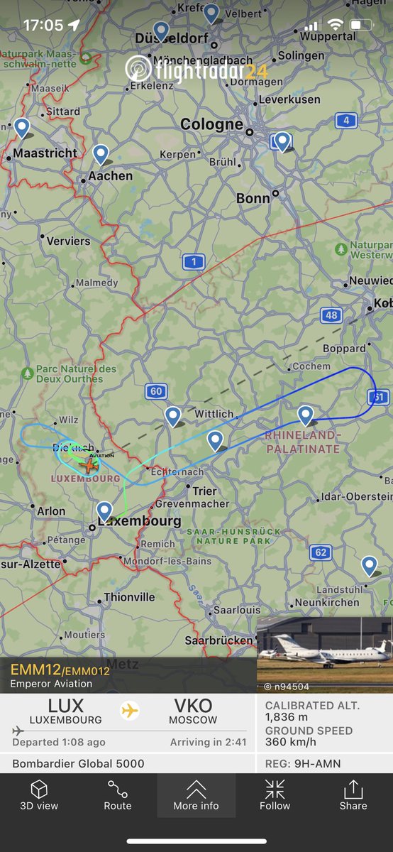 jamesgreen888's tweet photo. I wonder why this Emperor Aviation Ltd private jet is having issues leaving Luxembourg @flightradar24 Trying to pick up some oligarchs escaping sanctions? I find it difficult to understand why @Amanresorts associates with this sort of business #ukraine #NoToWar @bombardierjets https://t.co/pHIPGwvWoZ