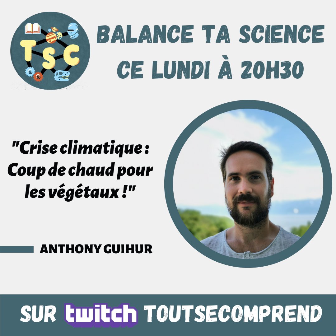 robin_isnard's tweet photo. ⚖️ #BalanceTaScience revient ce soir à 20h30 sur :
▶️ https://t.co/gbT6ySrB5h
Match retour pour @AnthonyGuihur qui nous expliquera comment les #plantes s'adaptent à la #chaleur. Prévoyez de quoi vous hydrater, il va faire #chaud ! 🥵
#live #twitch #vulgarisation #science https://t.co/cqqFZDLavn