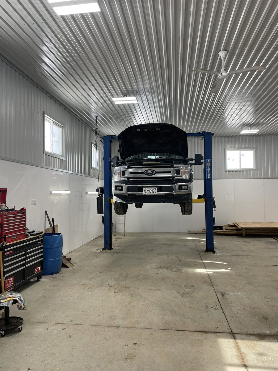 CDNLivingston's tweet image. Hoist installed and certified yesterday and of course the Ford had to be the first one on it. Couldn’t even wait 24hrs lol. But I’m not crawling on my back so I’m happy. #shopbuild almost completed