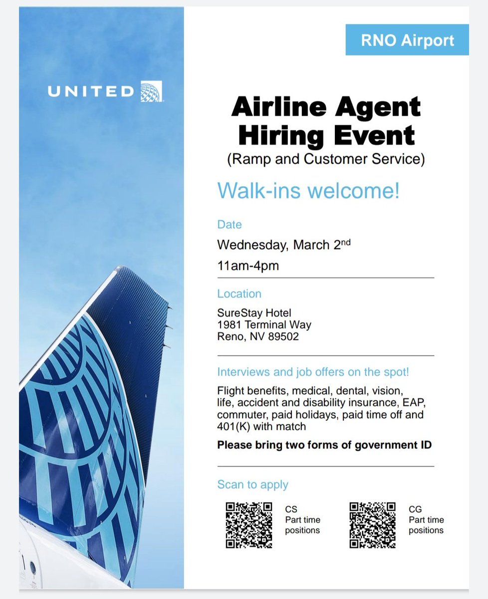 Looking for new career? We are hiring at United Airlines in Reno. @RenoAirport