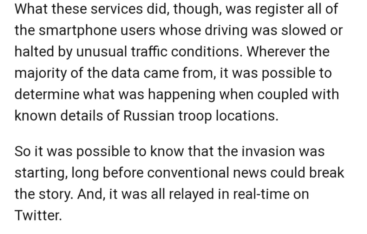 Russia's military movements could be inferred from traffic anomalies in Google Maps + prior knowledge of troop locations.