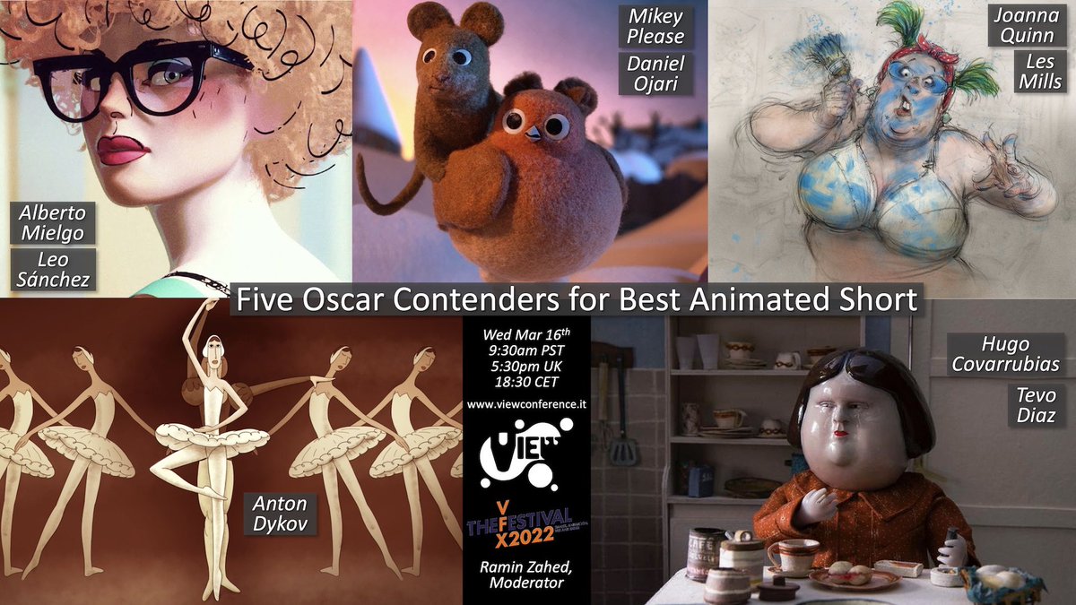 ViewConference's tweet photo. Join @ViewConference FREE panel w/ creatives behind 5 BEST ANIMATED SHORT FILMS #OscarNoms
16 March, 9:30amPST/5:30pm UK/18:30
Signup:
https://t.co/WnFkhXAUJj
#AffairsoftheArt @bestiashortfilm #Boxballet #RobinRobin #TheWindShieldWiper #art
#animation #shortfilms #Oscars2022 https://t.co/d7JKK5oYnx