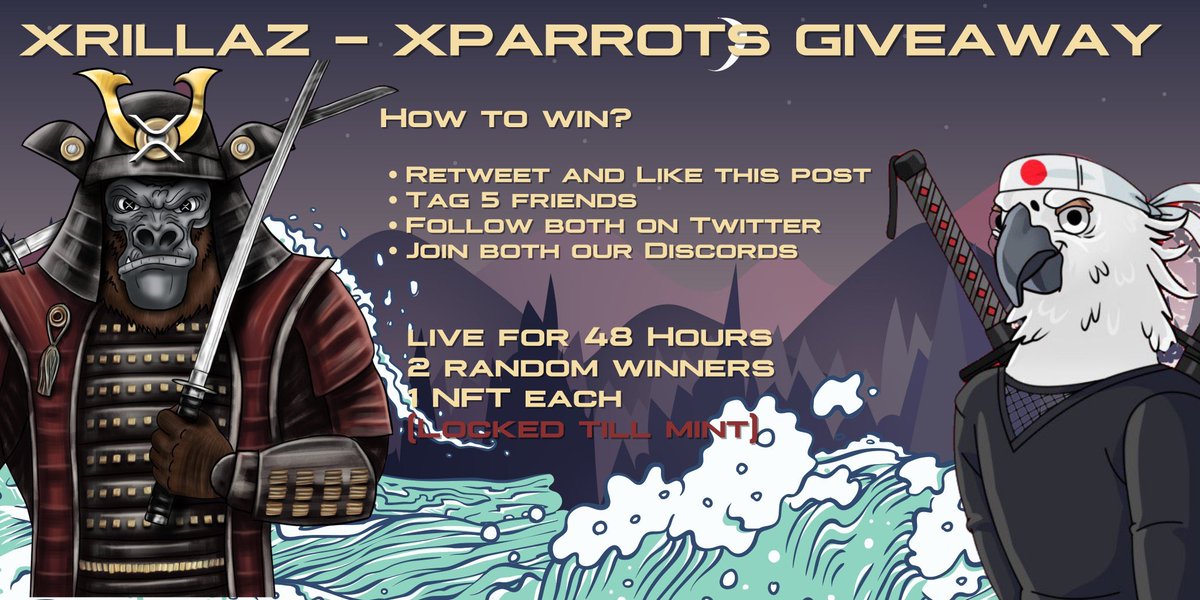 XparrotsNFT's tweet photo. 🦜#XPARROTS x  🦍#XRILLAZ GIVEAWAY!

✅2 WINNERS
1- One $XParrot 
1- One $XRLZ (Their tweet)

Enter:
👊Follow @XparrotsNFT @XRILLAZ
♻️RT/Like
😘Tag 5 friends
🤳🏽Join both Discords 
📄Comment on  Collab

https://t.co/ftrsJ3c7KH
https://t.co/1TqgMtAVDy

Ends: 48HRS

#XRPLRainforest https://t.co/df4LAG256J