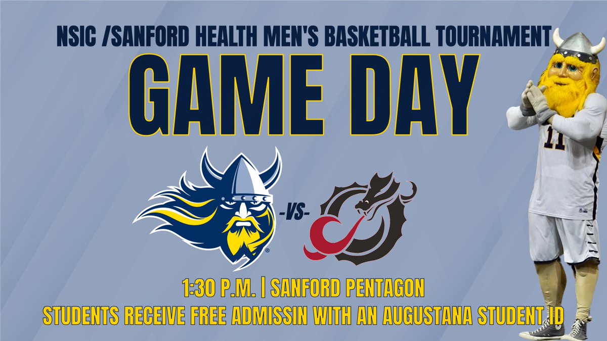 OleAugustana's tweet photo. See you at the @SanfordPentagon today, at 1:30 P.M.

Students, Bring your @AugustanaSD Student ID for FREE admission!

#BuildingChampions ⚔️ https://t.co/pM8AVh0WKY