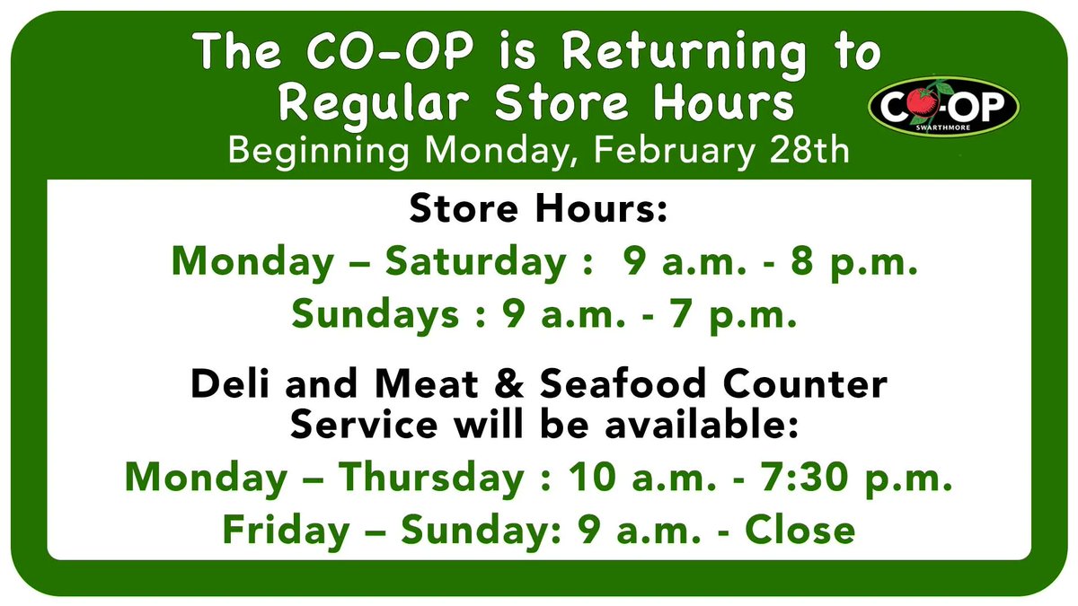 Regular store hours are back starting tomorrow!