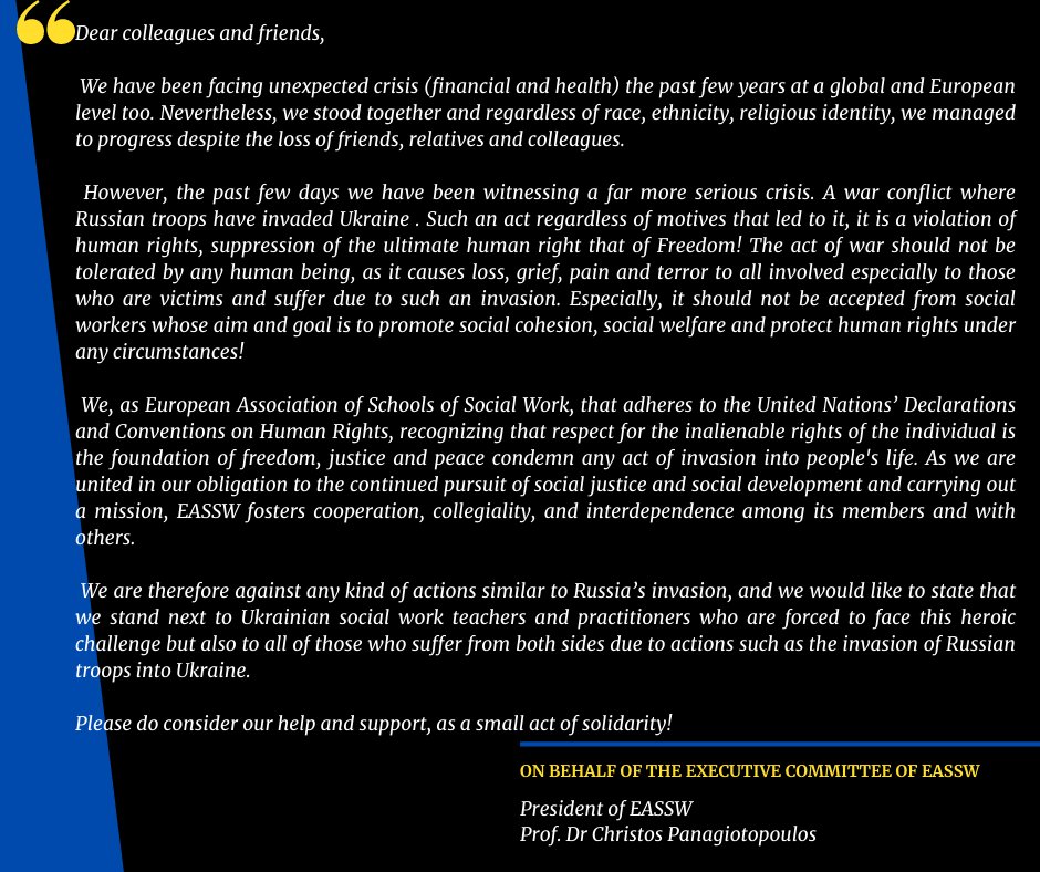 EASSW stands with Ukraine.
#eassw #ukraine #peace