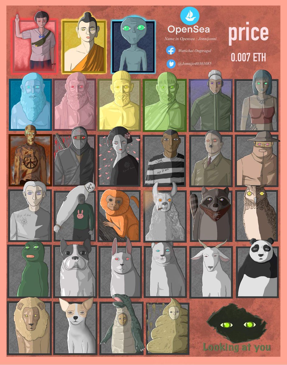 Jonnijo40301085's tweet photo. A project to keep doing it until the nft world ends or I'm out of breath.
Collection : eyes looking at you 
price : 0.006~0.5
@opensea 
#NFT #NFTTHAILAND #NFTCommumity #NFTJapan #NFTs #NFTshills #NFTdrop #NFTdrops #nftcollector #nftcollectors #NFTartists 
https://t.co/wGKvjDSqSo https://t.co/DBoVPPgWAX