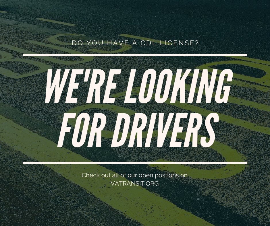 VRT4VA's tweet photo. Are you looking for a new position with a purpose? VRT is hiring drivers to join our team! We are looking for fleet drivers and school bus drivers. Take a look at our open positions and apply online at https://t.co/V03oPsgk9G https://t.co/8R0D6MypfV