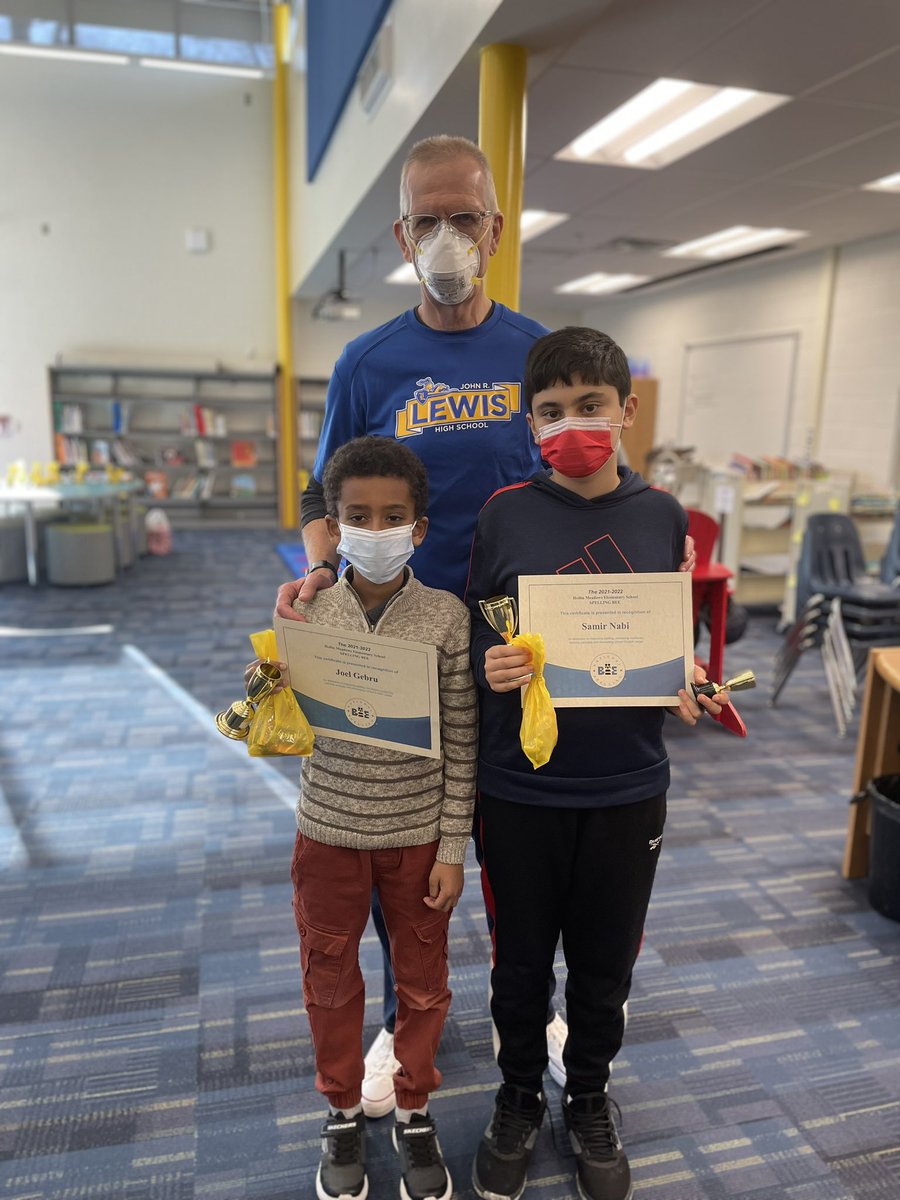 PTAHMES's tweet photo. Congratulations to Joel, our 2022 Spelling Bee Champion, and Samir our Runner-up! 🏆 We are so proud of all our @HollinMeadowsES students who participated in the Spelling Bee today! 🐝💙💛 @fccpta @FCPSR3 @MissResch @HMMRSJohnson https://t.co/PWQWekTtRu
