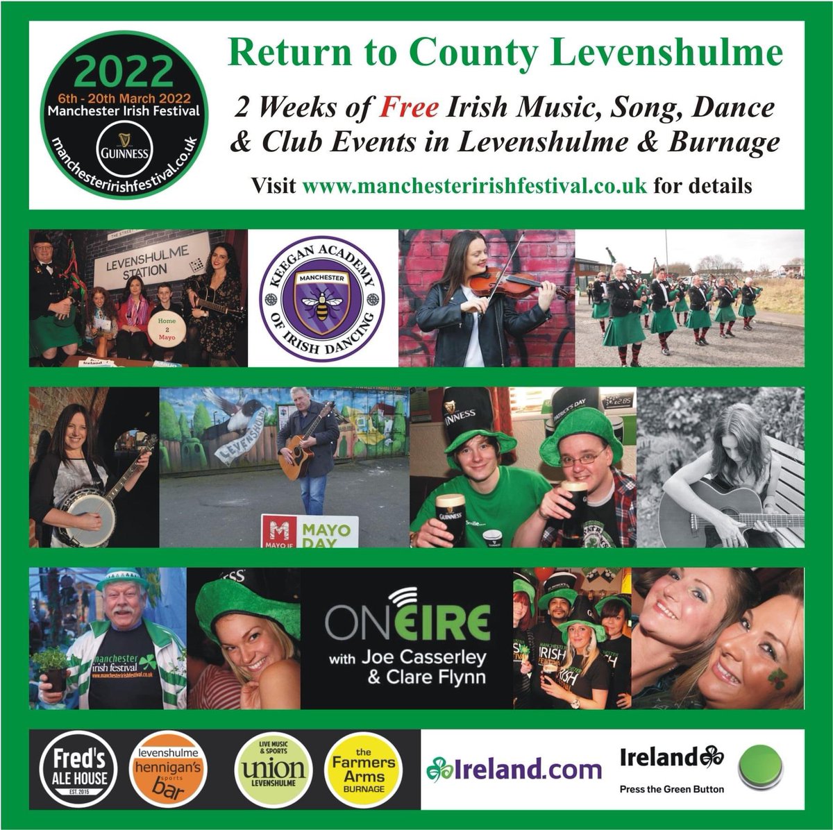 mancirishfest's tweet image. Get ready to #pressthegreenbutton☘️ at this years 2022 #ManchesterIrishFestival check out the 2 weeks of #Free #IrishMusic #IrishSong #IrishDance &amp;amp; Club and Pub events at #ReturntoCountyLevenshulme☘️ 6-20 March see manchesteririshfestival.co.uk