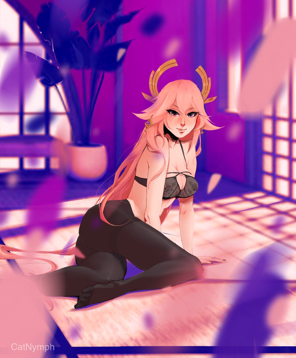 TheCatNymph's tweet photo. Yae Miko in lacey lingerie #genshinimpactfanart #GenshinImpact #genshinart #genshinimpactporn #nsfwart #yae #yaemiko https://t.co/DY46U6ZOlm