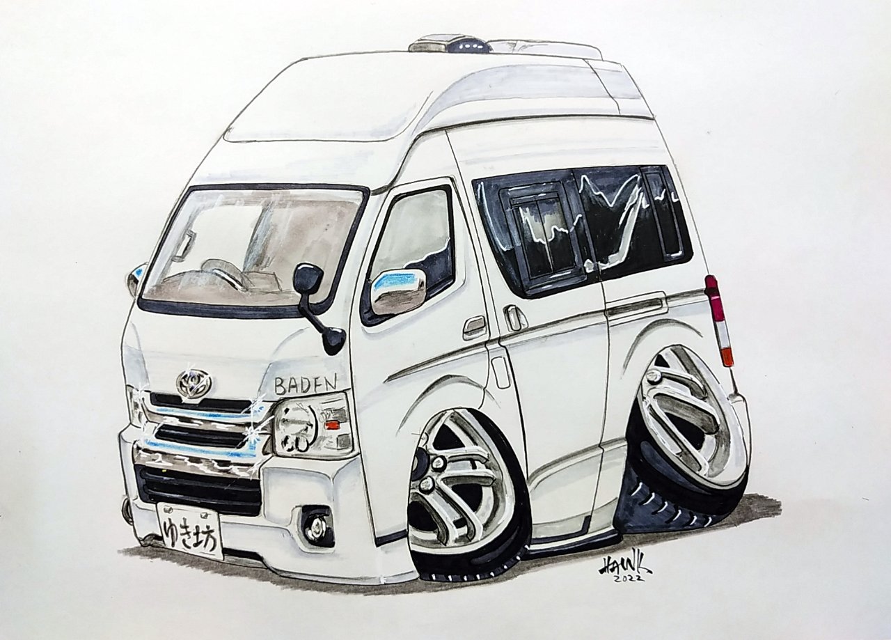 Twitter 上的 Hawk おはようございますhawk です イラスト完成しました 今回のハイエースは キャンピングカー ゆき坊號ですよ クルマイラスト キャンピングカー ハイエース 手描き アナログ ご依頼 有り難うございました 今週 本日も